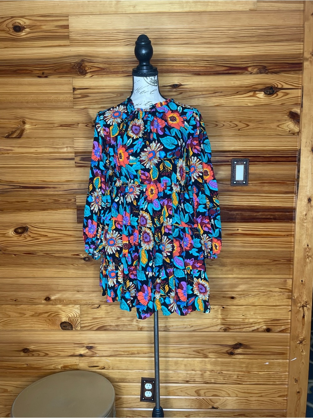 JODIFL Mini Dress with Bright Multicolor Floral Print SZ M